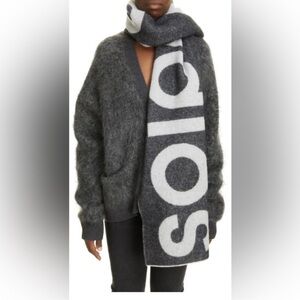 Acne Gray and White Toronty Wool Logo Scarf